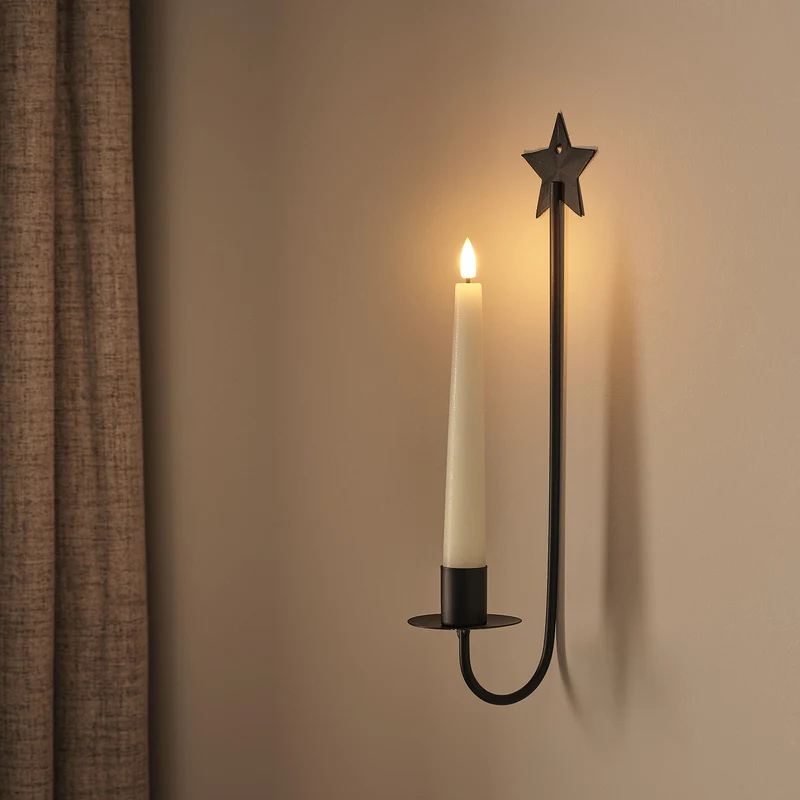2er Set TruGlow® LED-Stabkerzen mit Stern-Wandhaltern und Fernbedienung in Elfenbein & Schwarz