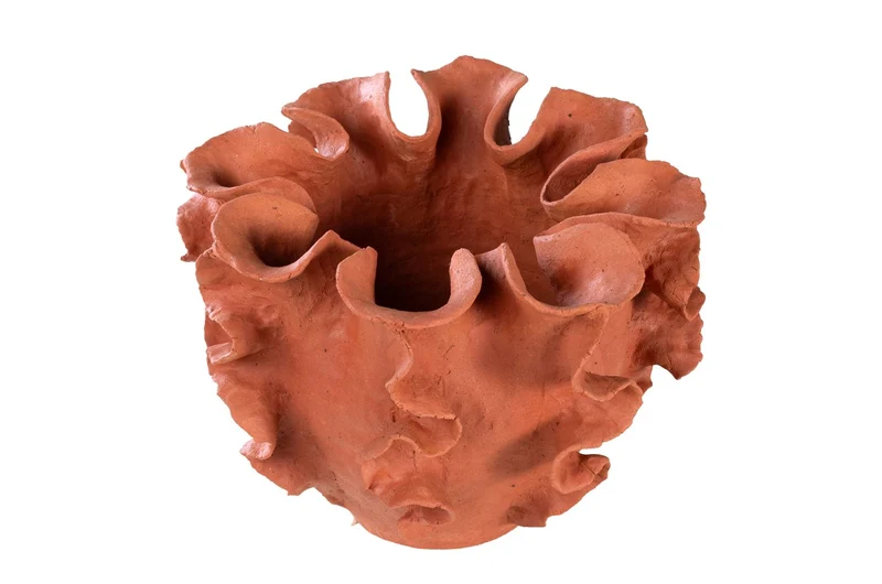 Casa Padrino Luxus Schale Naturfarben 40 x 40 x H. 30 cm - Große organisch geformte Schale Reef aus Terrakotta - Luxus Deko Accessoires