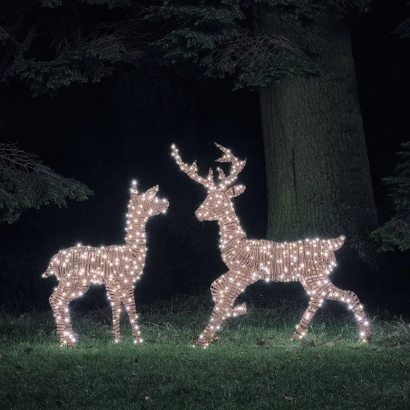 2er Set Pateley Bicolor LED-Rentiere Hirsch und Hirschkuh in Rattanoptik
