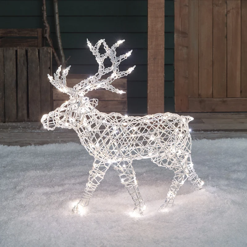 Weißes Bicolor Solar-LED-Rentier Arkendale 70 cm mit Fernbedienung
