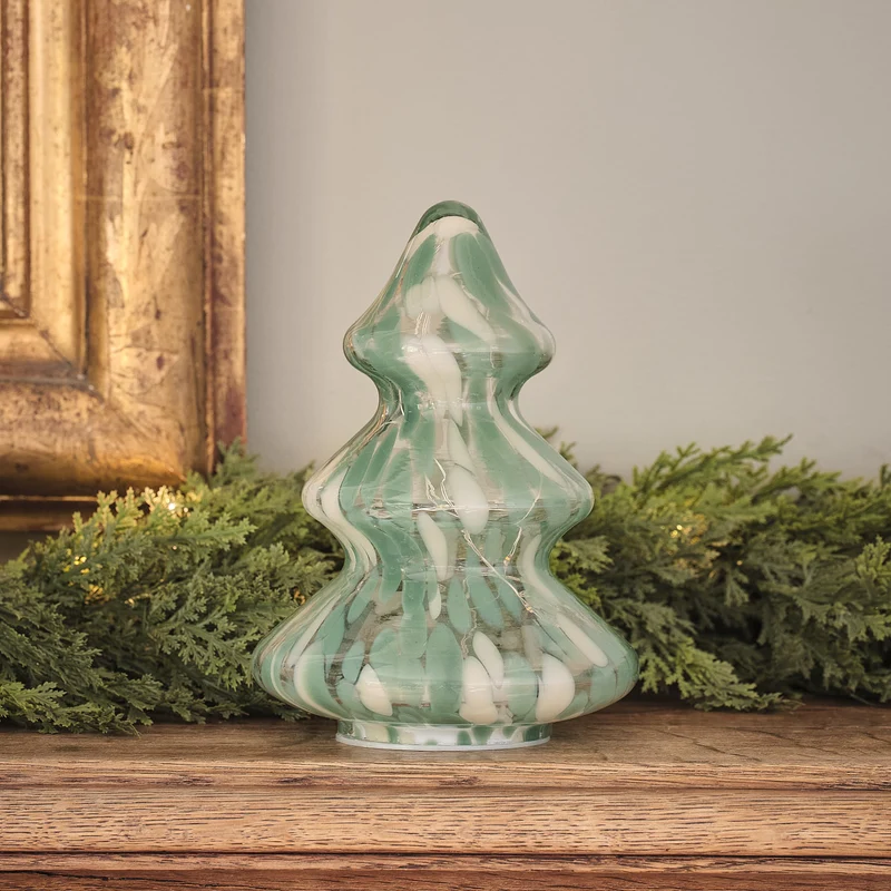 Grüner LED-Deko-Weihnachtsbaum aus Konfettiglas