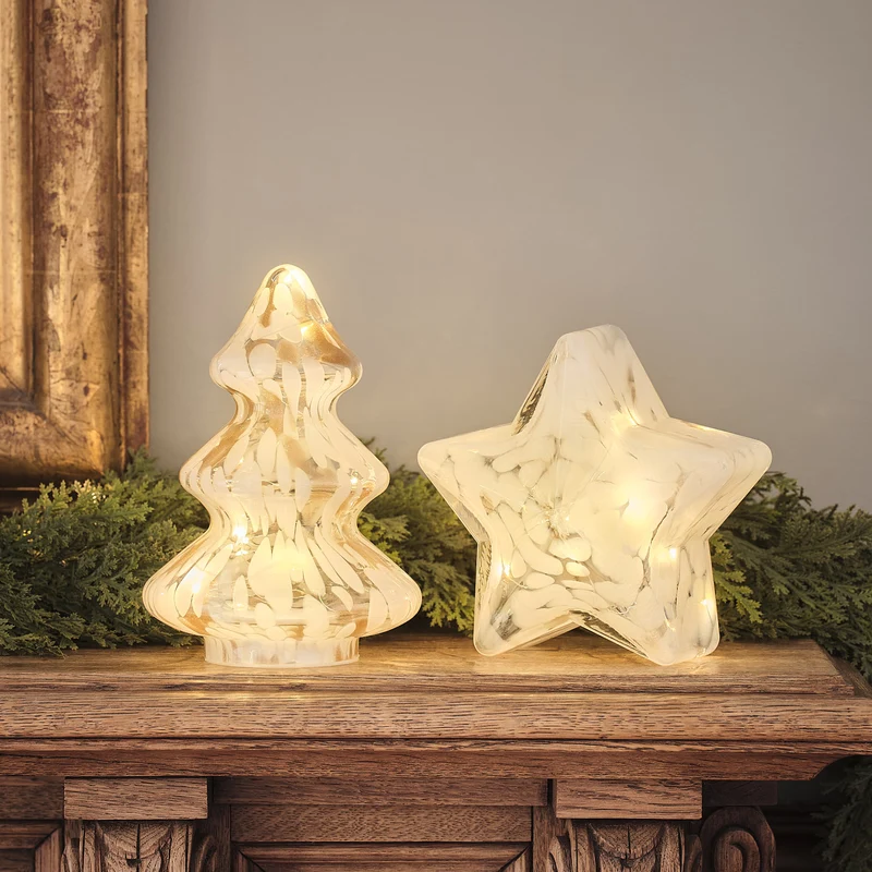 Champagnerfarbener LED-Deko-Weihnachtsbaum aus Konfetti-Glas mit Timer