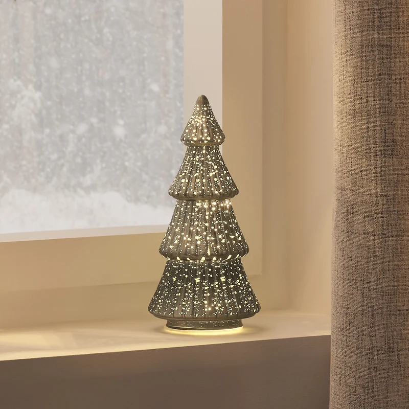 21cm LED Deko Tannenbaum aus Glas in Grün mit Antik-Optik