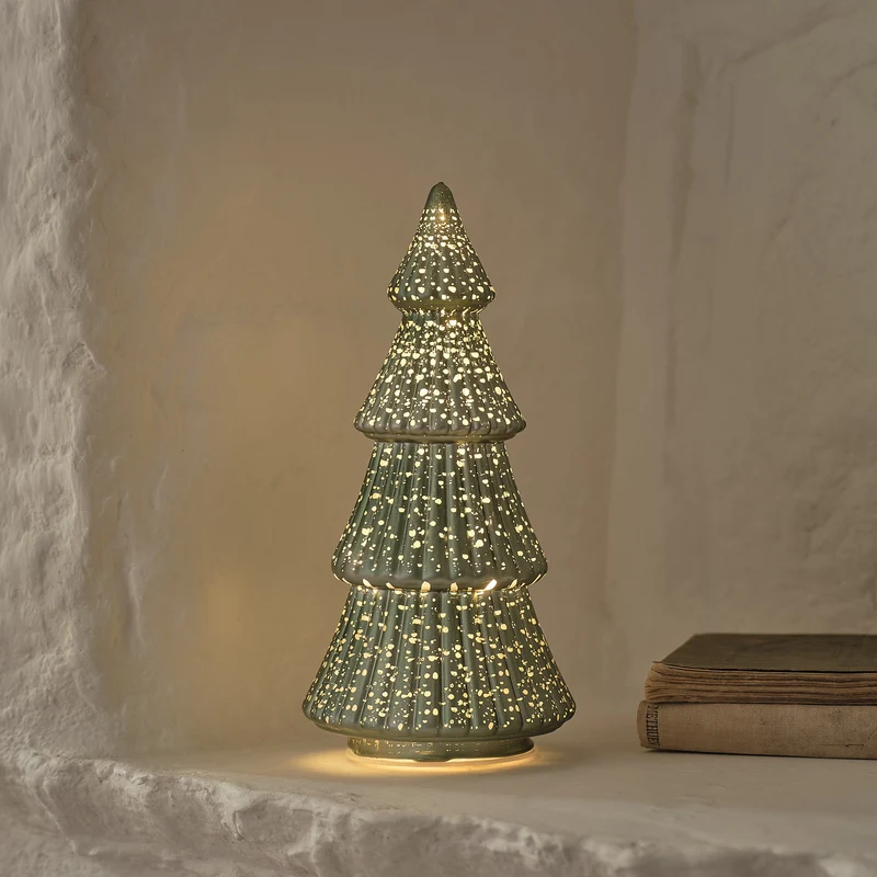 21cm LED Deko Tannenbaum aus Glas in Grün mit Antik-Optik