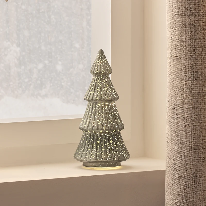 21cm LED Deko Tannenbaum aus Glas in Grün mit Antik-Optik