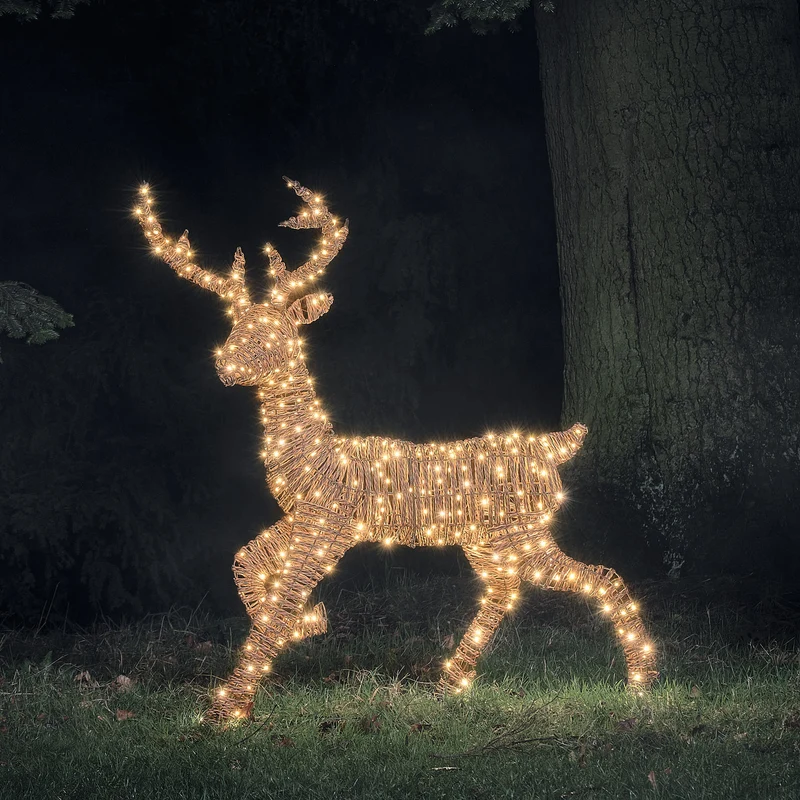 125 cm Pateley Rattan Bicolor LED-Rentier mit 380 Mikro-LEDs