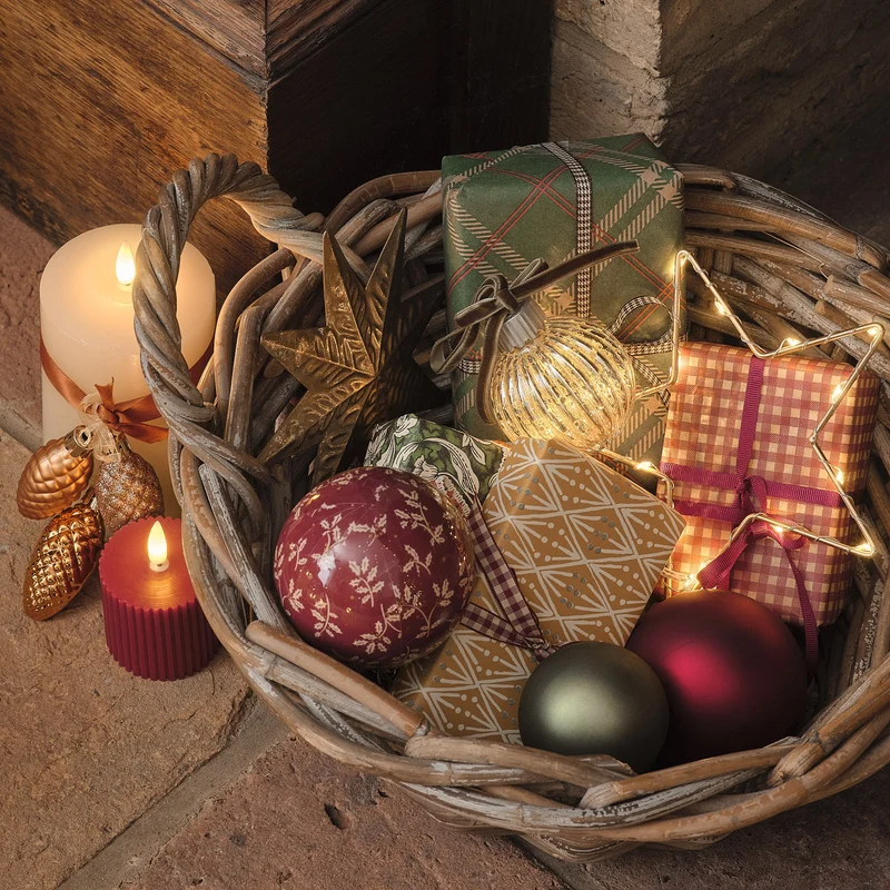 3er-Set LED-Weihnachtskugeln aus Glas mit grüner Schleife