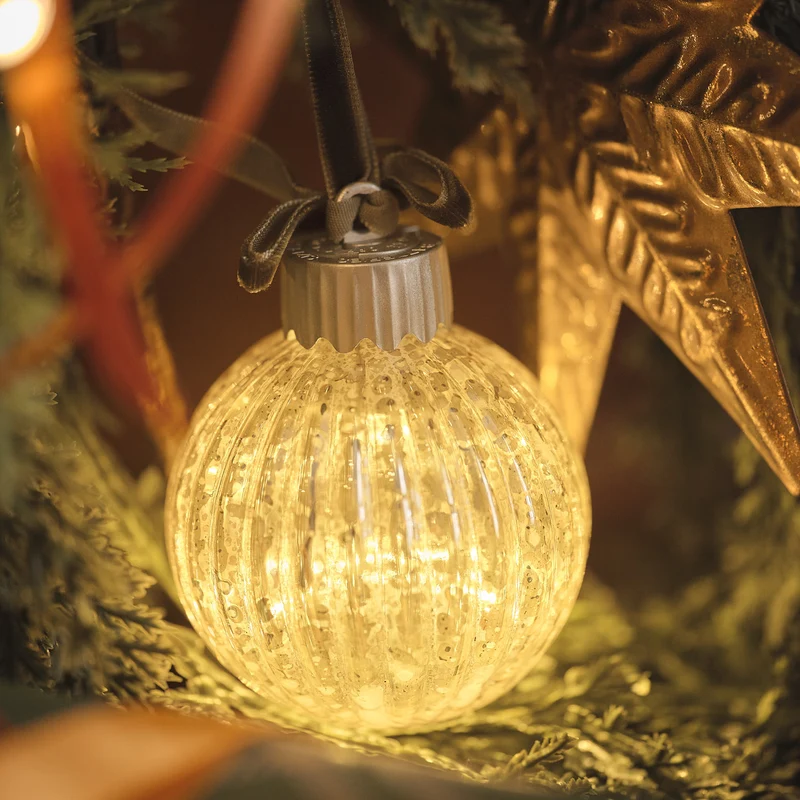 3er-Set LED-Weihnachtskugeln aus Glas mit grüner Schleife