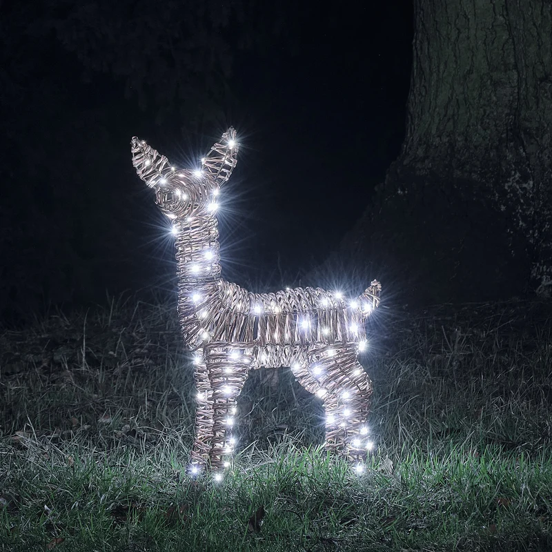 Pateley Bicolor LED-Rehkitz aus Rattan mit 110 LEDs