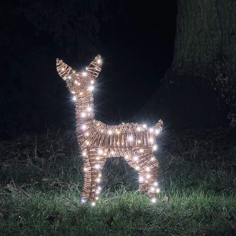 Pateley Bicolor LED-Rehkitz aus Rattan mit 110 LEDs