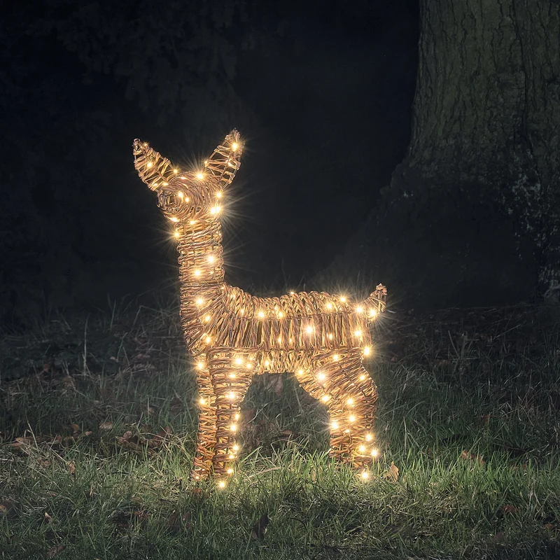 Pateley Bicolor LED-Rehkitz aus Rattan mit 110 LEDs