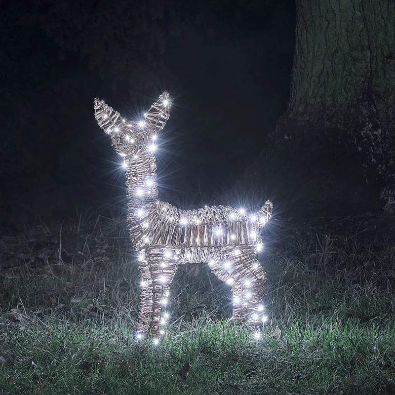 Pateley Bicolor LED-Rehkitz aus Rattan mit 110 LEDs