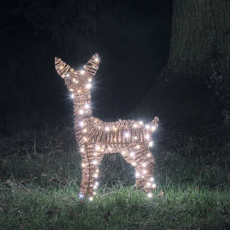 Pateley Bicolor LED-Rehkitz aus Rattan mit 110 LEDs