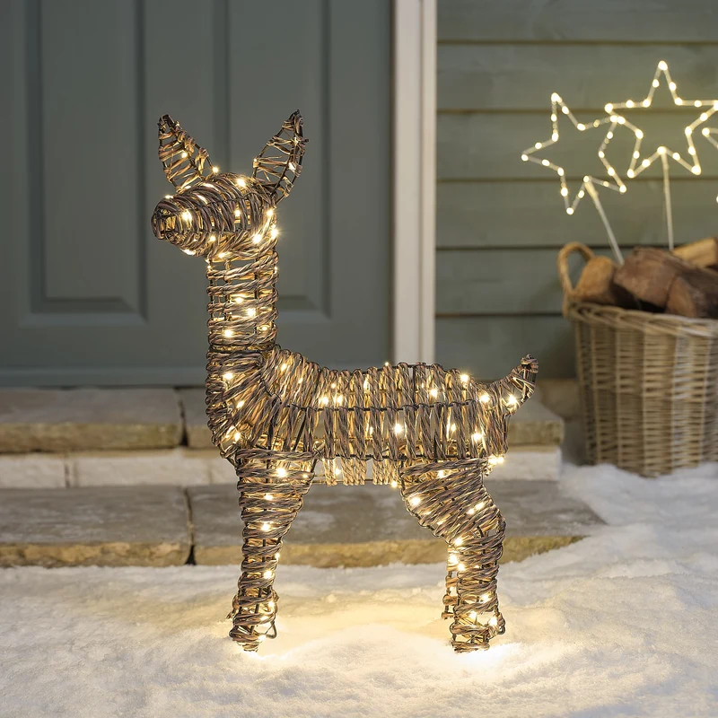 Pateley Bicolor LED-Rehkitz aus Rattan mit 110 LEDs