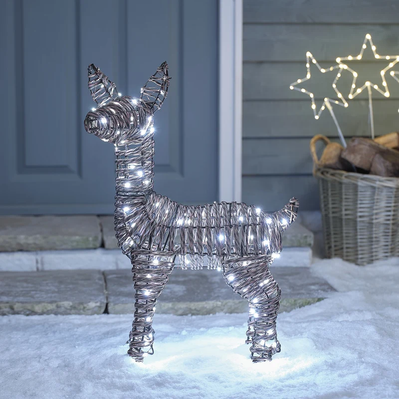 Pateley Bicolor LED-Rehkitz aus Rattan mit 110 LEDs