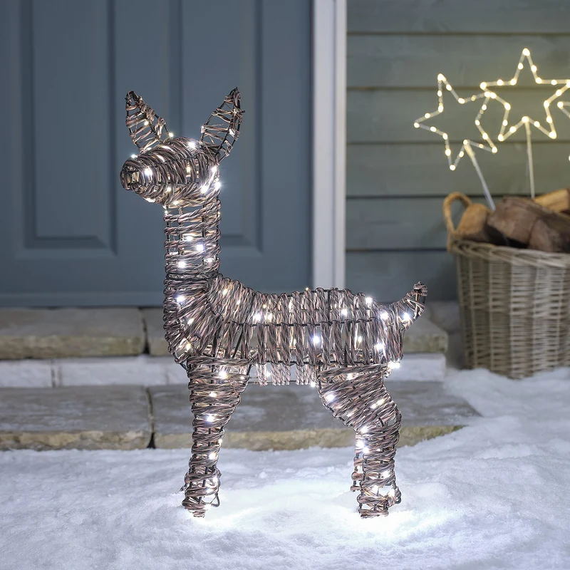Pateley Bicolor LED-Rehkitz aus Rattan mit 110 LEDs