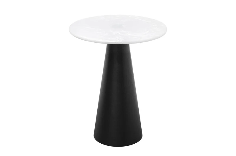 Casa Padrino Luxus Beistelltisch Cone Weiß Ø 50 x H. 60 cm - Runder Beistelltisch in Marmor-Optik mit konischem Fuß und schwarzem Metallgestell - Luxus Möbel
