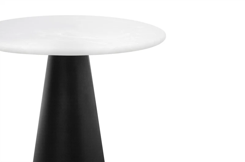 Casa Padrino Luxus Beistelltisch Cone Weiß Ø 50 x H. 60 cm - Runder Beistelltisch in Marmor-Optik mit konischem Fuß und schwarzem Metallgestell - Luxus Möbel