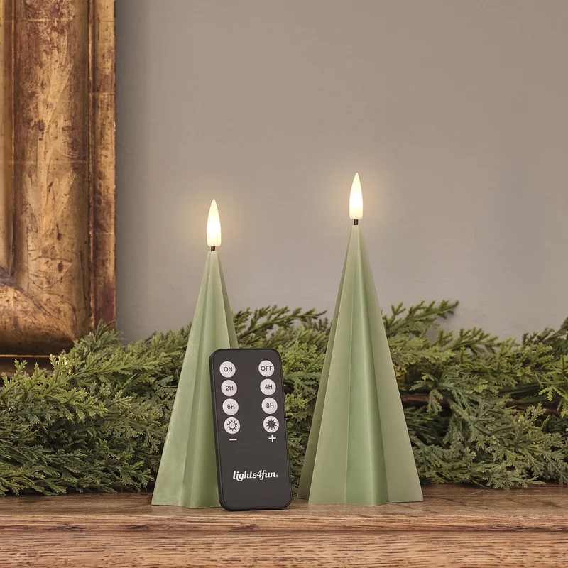 2er Set TruGlow® LED-Tannenbaum-Kerzen mit Fernbedienung in Grün