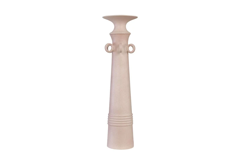 Casa Padrino Luxus Vase Rosa Ø 15 x H. 54,5 cm - Hohe schlanke Vase Datoga Choker aus Steingut mit Ringen am Hals - Luxus Deko Accessoires