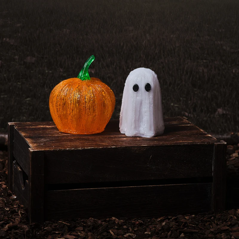 Leucht-Set aus Acryl – Geist & Mini-Kürbis für Halloween