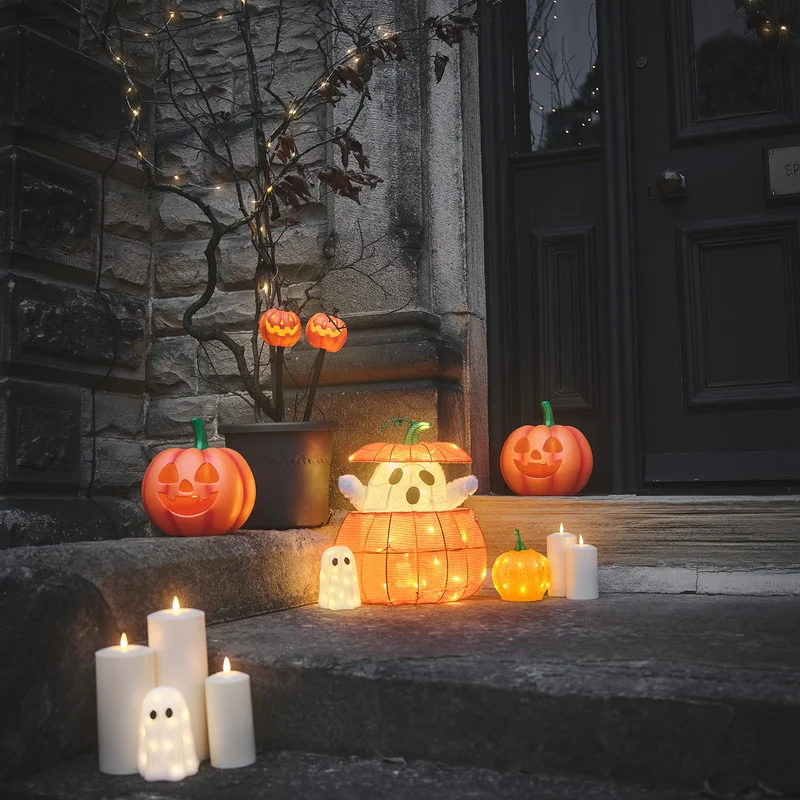 Leucht-Set aus Acryl – Geist & Mini-Kürbis für Halloween