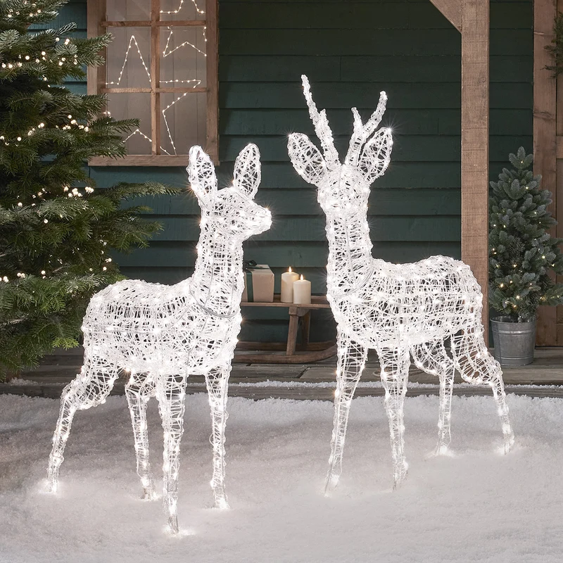 2er Set Bicolor LED-Rentier Hirsch & Hirschkuh L Swinsty
