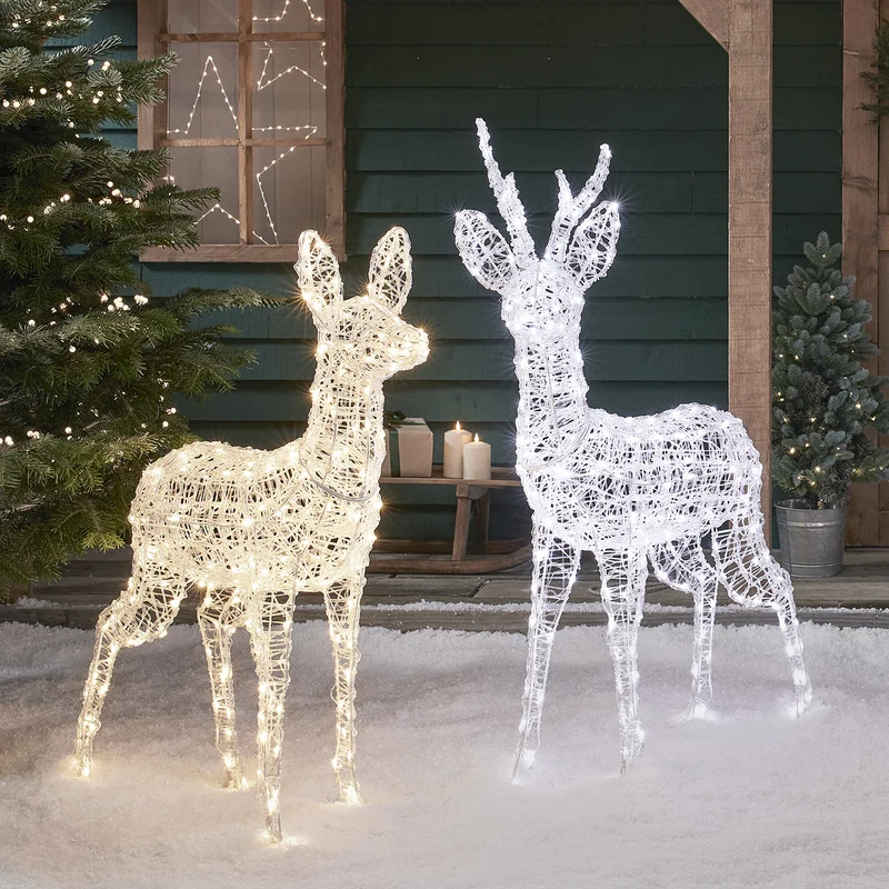2er Set Bicolor LED-Rentier Hirsch & Hirschkuh L Swinsty