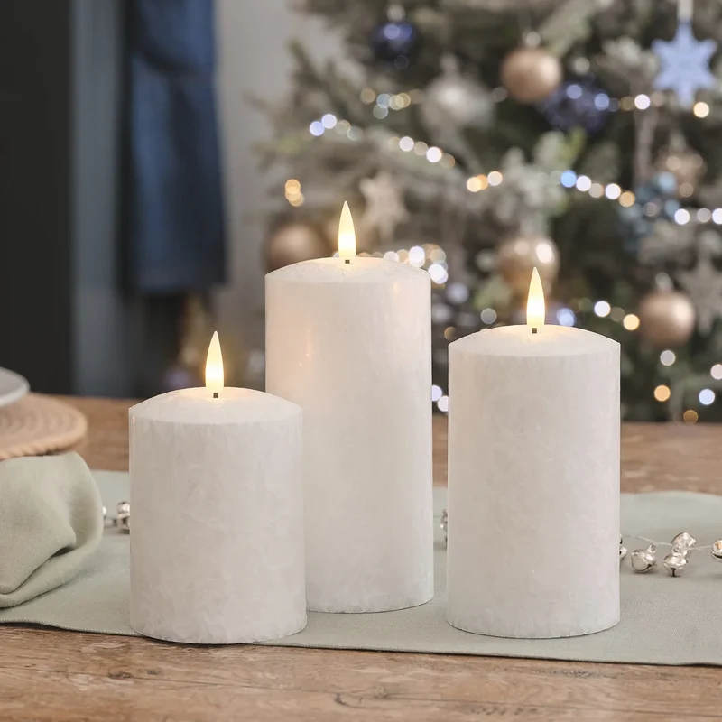 3er Set TruGlow® LED-Stumpenkerzen mit Frost-Effekt und Fernbedienung