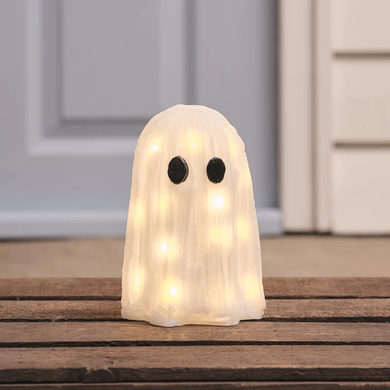 3er Set LED-Halloween-Figuren aus Acryl mit Timer – Geist, Hexenhut & Katze Jet