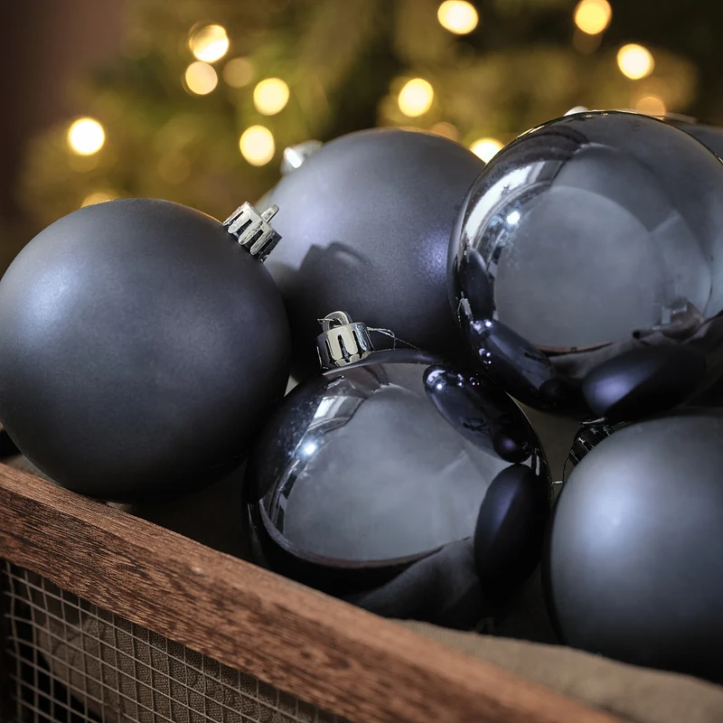 6er-Set Große blaue Christbaumkugeln in Matt und Metallic-Finish