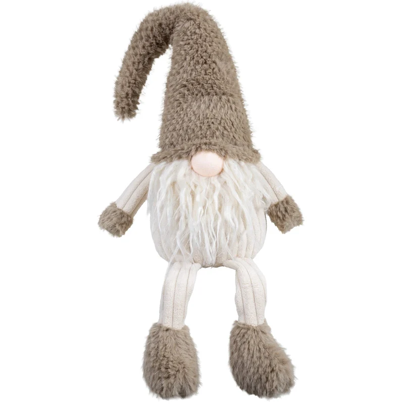 Wichtel Kantenhocker 40cm(54cm) – Flauschiger Gnom mit langem Bart, Zipfelmütze & großen Fellfüßen