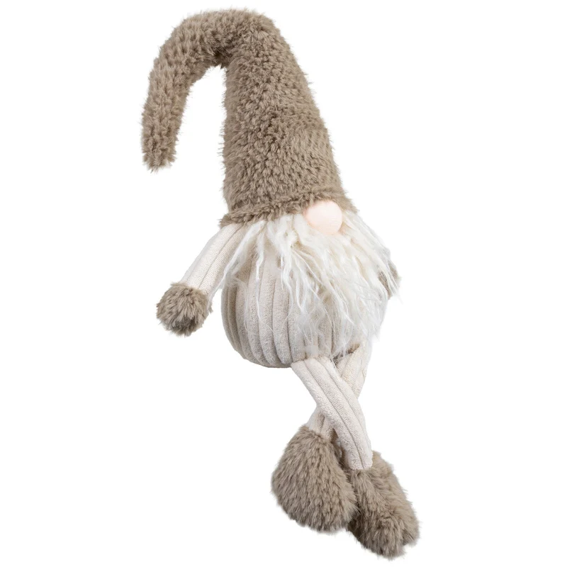 Wichtel Kantenhocker 40cm(54cm) – Flauschiger Gnom mit langem Bart, Zipfelmütze & großen Fellfüßen