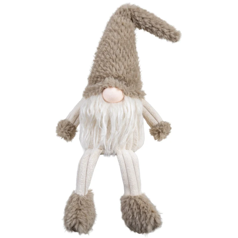 Wichtel Kantenhocker 30cm(40cm) – Flauschiger Gnom mit langem Bart, Zipfelmütze & großen Fellfüßen