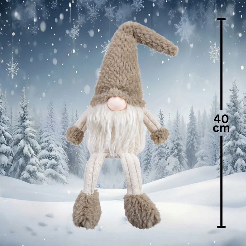 Wichtel Kantenhocker 30cm(40cm) – Flauschiger Gnom mit langem Bart, Zipfelmütze & großen Fellfüßen