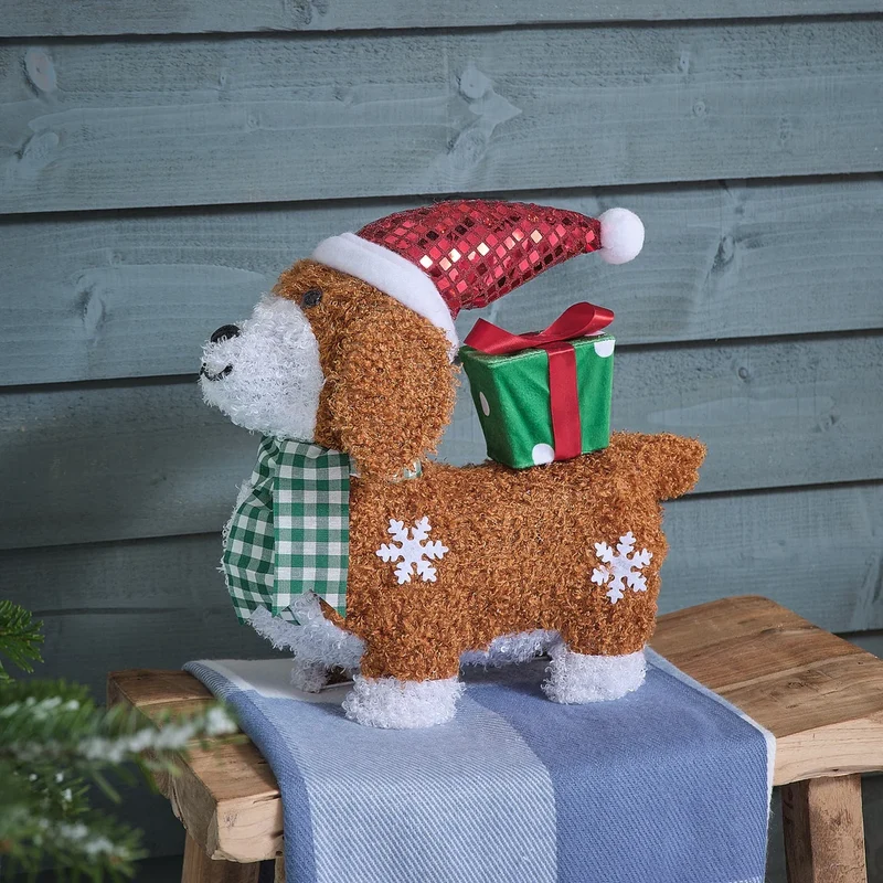 35cm LED Weihnachtsfigur außen Hündin Sparkle mit Geschenk