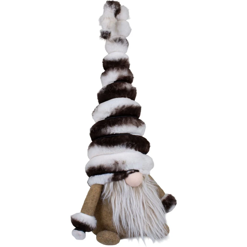 Gnom sitzend 30cm (50cm) – Flauschiger Weihnachtswichtel mit riesiger Plüschmütze und langem Bart
