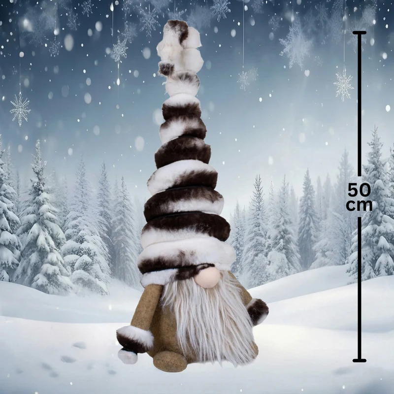 Gnom sitzend 30cm (50cm) – Flauschiger Weihnachtswichtel mit riesiger Plüschmütze und langem Bart