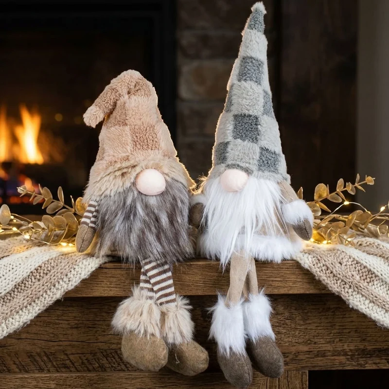 Gnom Kantenhocker 30cm(50cm) 2 Designs – Flauschiger Weihnachtswichtel im winterlichen Look