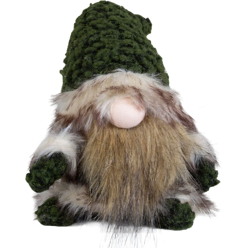 Gnom sitzend 30 cm – Rustikaler Weihnachtswichtel mit flauschigem Bart und grüner Plüschmütze
