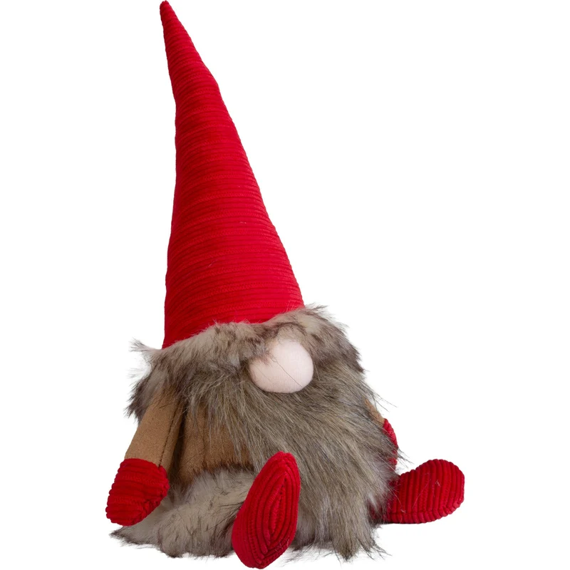 Gnom sitzend 31 cm – Flauschiger Weihnachtswichtel mit roter Zipfelmütze und wuscheligem Bart