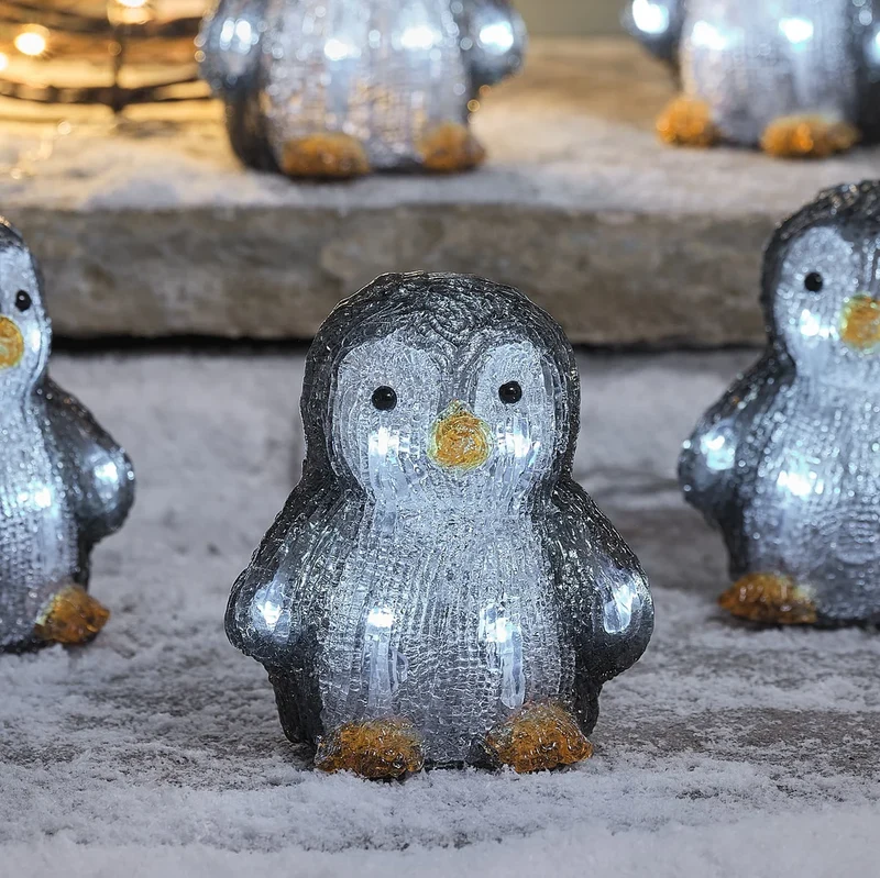 5er Set warmweiße LED-Acryl-Pinguine mit Timer