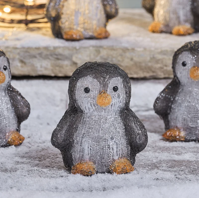 5er Set warmweiße LED-Acryl-Pinguine mit Timer