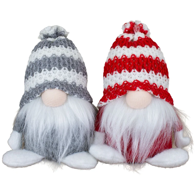Gnom 12cm sitzend 2 Stück – Weihnachtswichtel mit Strickmütze & langem Bart, 2 Designs