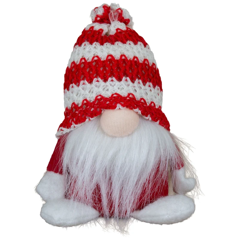 Gnom 12cm sitzend 2 Stück – Weihnachtswichtel mit Strickmütze & langem Bart, 2 Designs