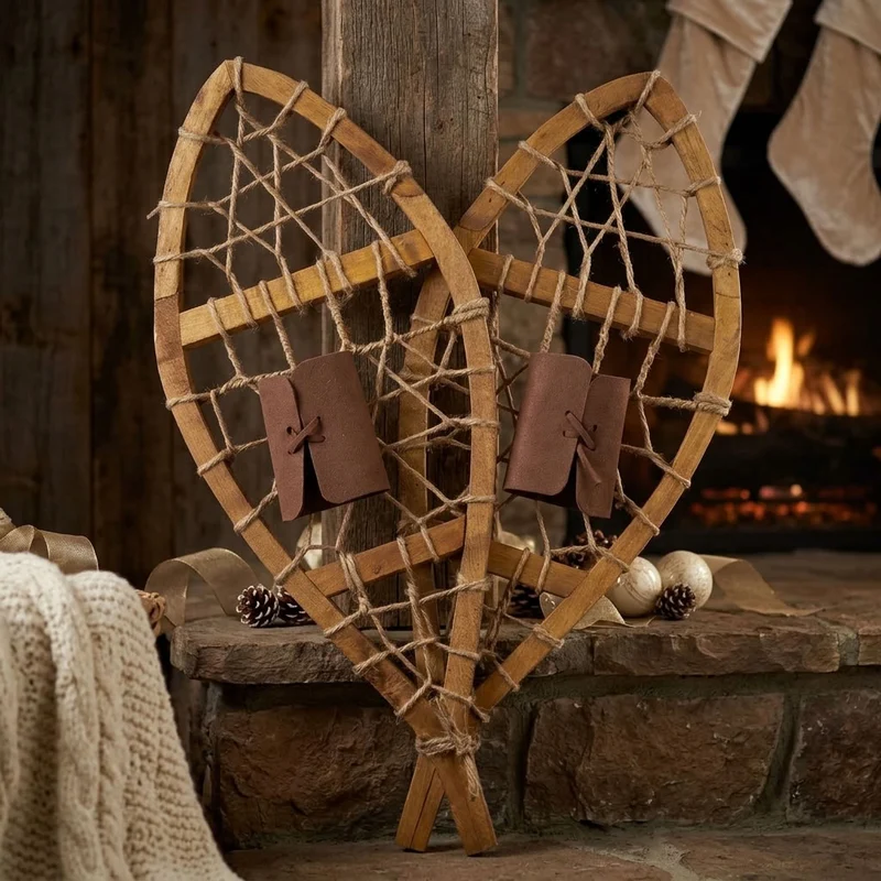 Deko-Schneeschuhe 55 cm – Rustikales Winter-Duo aus Holz für gemütliche Weihnachtsdeko