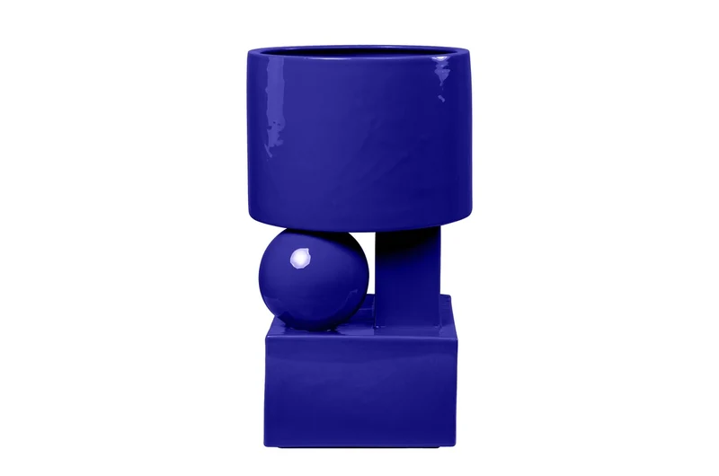 Casa Padrino Luxus Pflanzgefäß Blau 28 x 25 x H. 43,5 cm - Hohes Steingut Pflanzgefäß im Cobalt Blue Finish - Luxus Deko Accessoires