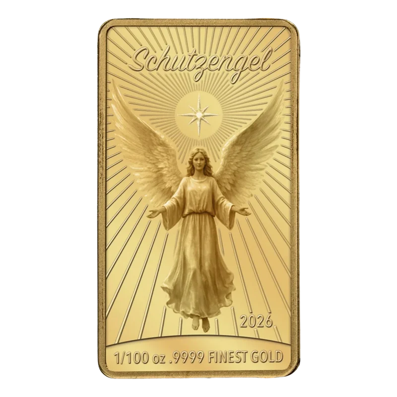 Goldbarren 'Schutzengel' in Geschenkkarte mit Schleife