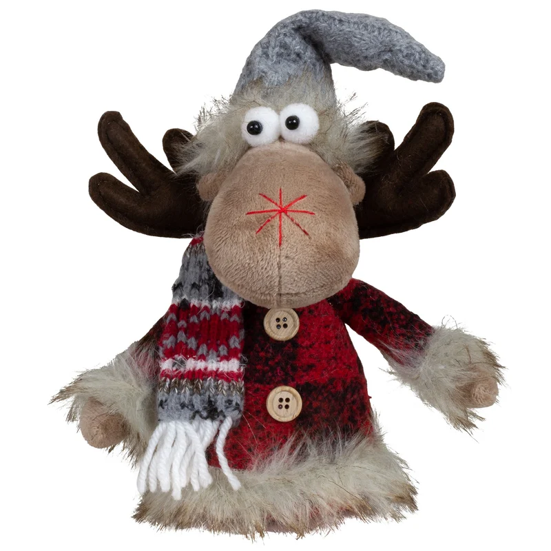 Sitzender Elch 23cm, 2 Stück – Weihnachtlicher Deko-Elch mit Zipfelmütze und Schal | Weihnachtsdekoration2 Stück