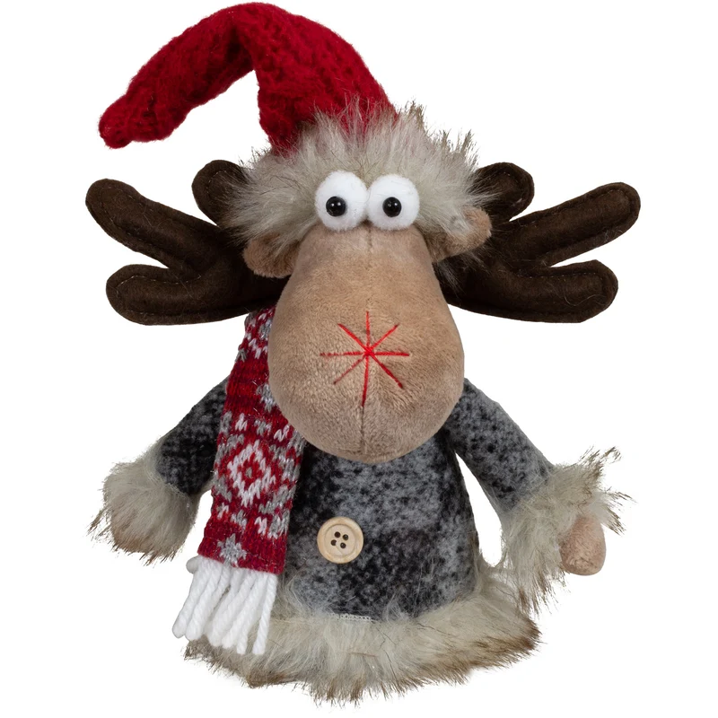 Sitzender Elch 23cm, 2 Stück – Weihnachtlicher Deko-Elch mit Zipfelmütze und Schal | Weihnachtsdekoration2 Stück